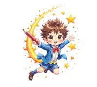 Shooting Star Boy Composition Notebook: Wide Ruled | Cute Anime Boy with Pencil & Stars | Writing Journal for School, Homework, or Creative Ideas