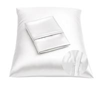Shop Bedding Satinado Almohada de Lujo para la Reina de Pelo Raso Funda de Almohada con Cremallera, Blanco (la Funda de Almohada Juego de 2) Blissford