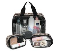 Shop Coffee - Bolsa de maquillaje de viaje para mujeres y hombres, bolsas de cosméticos translúcidas con patrón de café, 3 piezas, bolsa grande para ducha, organizador de artículos de tocador, color,