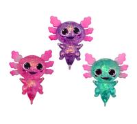 SHOP-STORY - Juego de 3 Axolotls Squishy con lentejuelas, juguete sensorial, antiestrés, gel y TPR, 3 colores (rosa, azul, morado), 10 cm, Kawaii Fidget Toy