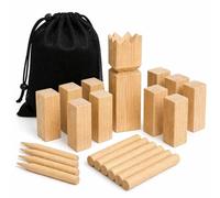 SHOP-STORY Juego de Kubb de madera, 21 piezas, para 2 a 12 jugadores, juego de habilidad al aire libre, con red de almacenamiento, desde 6 años