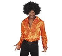 shoperama Camisa de los años 70 con volantes para hombre de los Setenta Disco Schlagermove Bad Taste, naranja, M