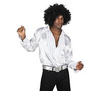 shoperama Camisa de los años 70 con volantes para hombre de los Setenta Disco Schlagermove Bad Taste, Blanco, L