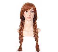 shoperama Frozen Anna Peluca para mujer, color marrón, para adultos, reina de hielo, peluca Elsa con trenzas de princesa