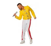 shoperama King Freddie Deluxe - Disfraz para hombre Rockstar chaqueta y pantalón Mercury Freddy Sänger Top Calidad - Talla: 54, Amarillo/Blanco