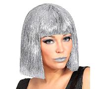 shoperama Peluca de mujer de plata metálica, diseño de cabeza de la pagina, flequillo de los años 70 y 80, para discoteca, espacio, ciencia ficción, ángel espacial