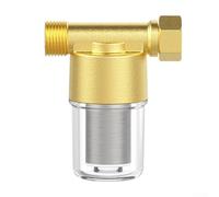 Shophubio Filtro de tubo de agua de latón para manguera de 1/2 pulgada, elemento de filtro de acero inoxidable 40, carcasa de policarbonato transparente, prefiltro de calentador de agua para