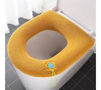 Shophubio Funda de asiento de inodoro suave y lavable, almohadilla de baño de elastano elástica, alfombrilla calentadora para clima frío con cierre de gancho, 36 x 44 cm (amarillo)