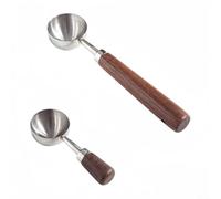 Shophubio Juego de cucharas de café de acero inoxidable con mango de madera de nogal, paquete de 2 cucharas medidoras de 30 ml para tarros profundos, kit de mango largo y corto para café espresso