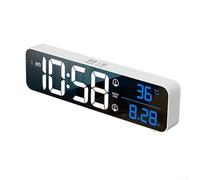 Shophubio Pantalla grande, brillo ajustable, alarma dual y conversión Fahrenheit Celsius, reloj despertador digital LED, con pantalla de temperatura, recargable por USB (blanco)