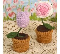 Shophubio Plantas en maceta tejidas a mano, girasol de ganchillo de lana realista en maceta de 11 cm, no requiere mantenimiento, decoración floral artificial para estanterías y café (rosas)