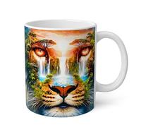 Shopi Zone Taza Cerámica 325 ml Tigre Selva Surrealista | Arte Doble Exposición Cascadas Naturaleza | Regalo Original Amantes Animales | Apto Microondas y Lavavajillas | Café Té Desayuno