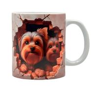 Shopi Zone Taza cerámica Yorkshire Terrier - Dos adorables perritos asomando entre ladrillos