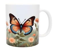 Shopi Zone Taza de café de cerámica con diseño de Mariposa entre flores, divertida taza de café de cerámica para los amantes de las mariposas y flores, taza de café mariposa.