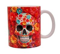 Shopi Zone Taza de cerámica Calavera Floral - Diseño artístico inspirado en el Día de los Muertos | Taza original de cerámica con colores vivos y arte 3D para amantes del color y la cultura mexicana