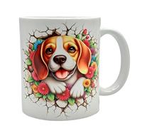 Shopi Zone Taza de cerámica con diseño 3D de perro Beagle entre flores - Regalo original para amantes de los animales