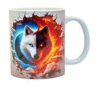 Shopi Zone - Taza de cerámica Lobo Yin Yang fuego y hielo - diseño original en 3D, taza resistente para café o té, regalo único y espiritual