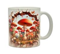 Shopi Zone Taza de cerámica setas y flores con mariposas - Diseño artístico realista inspirado en el bosque - Regalo creativo para amantes de la naturaleza y coleccionistas