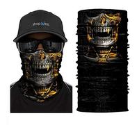 ShopINess Braga de Cuello Calavera Multifunción - Bandana Tubular Unisex para Moto, Deporte y Outdoor | Pañuelo Pasamontañas Transpirable con Protección Solar UPF 40+ | Halloween y Carnaval (Oro)