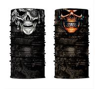 ShopINess Pack de 2 Pañuelos Bandanas Braga Cuello Multifunción Unisex Adulto para Moto Deporte Fiestas Halloween y Carnaval Calavera (Piercing + Pirata)
