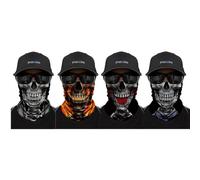 ShopINess Pack de 4 Pañuelos Bandanas Calavera Braga Cuello Multifunción Unisex Adulto para Moto Deporte Fiestas Disfraz Halloween y Carnaval (Calavera 3 Rosas, Doctor, Vampiro, Llamas)