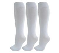 ShopMCR 3 pares de calcetines unisex para niños y niñas, para el regreso a clases, de algodón, hasta la rodilla, lisos, para uso diario, blanco, 3-6 Years