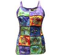 Shopoholic De Moda para Dama Tradicionales Símbolos con Parche Hippy Camiseta De Tirantes - Tradicional Mix, XXX-Large