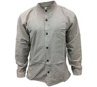 SHOPOHOLIC FASHION Camisa de Abuelo a Rayas para Hombre, Ropa Hippie de algodón de Manga Larga con Cuello de Banda, Luz Negro, XXX-Large