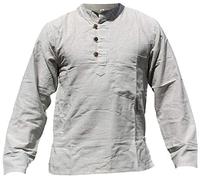 SHOPOHOLIC FASHION Camisa de Abuelo Hippie con Cuello Alto de Tela de cáñamo Simple para Hombres, Gris Claro, M