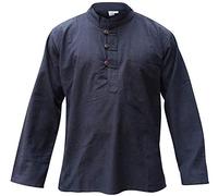 SHOPOHOLIC FASHION Camisas Estilo Abuelo Hippie Ligeras de Tela de Cáñamo Lisa para Hombre (Azul Marino, M)