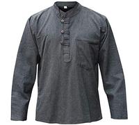 SHOPOHOLIC FASHION Camisas Estilo Abuelo Hippie Ligeras de Tela de Cáñamo Lisa para Hombre (Gris, M)
