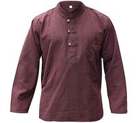 SHOPOHOLIC FASHION Camisas Estilo Abuelo Hippie Ligeras de Tela de Cáñamo Lisa para Hombre (Marrón, XL)