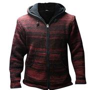 SHOPOHOLIC FASHION Chaqueta de Invierno de Suéter Lana con Capucha Hippie con Forro Polar Teñido Anudado para Hombre, Granate, S