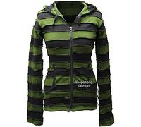 SHOPOHOLIC FASHION Chaqueta Exterior con Capucha Pixie a Rayas de Patchwork para Mujer - (Verde/XL)