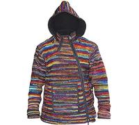 SHOPOHOLIC FASHION Chaqueta Hippie Lana Multicolor Cuello Cruzado con Capucha Tie Dye Hombre, (Negro, L)