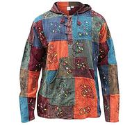 SHOPOHOLIC FASHION con Capucha Stonewash Patchwork Bloqueado Abuelo Camisa Hippie - Mix, Multicolor, XXL