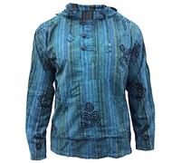 SHOPOHOLIC FASHION Hombre Deslavado Rayas Capucha Hippy Camisa de Abuelo - Turquesa, Large