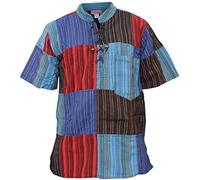SHOPOHOLIC FASHION Hombre Media Manga Parche Hippy Camisa de Abuelo - Rayas Patchwork, 4XL
