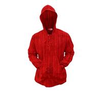 SHOPOHOLIC FASHION Hombre Prelavado Rayas Capucha Hippy Camisa de Abuelo - Granate, XXL