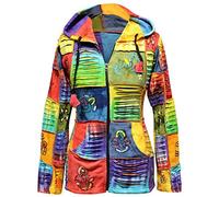 SHOPOHOLIC FASHION Mujer Coloridos Rasgada Patchwork Hippy Sudadera con Capucha - Multi, S