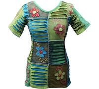 SHOPOHOLIC FASHION Mujer Flor Azul Bordado Manga Corta Hippy Camiseta/Top - Azul, XXX-Large