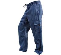 SHOPOHOLIC FASHION Pantalones, Hippies, de Pierna Ancha, Unisex, Bolsillos Laterales, diseño de Rayas Azul Azul Mix XL