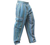 SHOPOHOLIC FASHION Pantalones, Hippies, de Pierna Ancha, Unisex, Bolsillos Laterales, diseño de Rayas Turquesa Turquise Mix XXXL