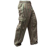 SHOPOHOLIC FASHION Pantalones, Hippies, de Pierna Ancha, Unisex, Bolsillos Laterales, diseño de Rayas Verde Green Mix S
