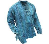 SHOPOHOLIC FASHION Unisex Deslavado Rayas Ligero Hippy Camisa De Abuelo - Azul Turquesa Mix, XXXG