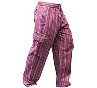 SHOPOHOLIC FASHION Unisex Multicolor Rayas Wideleg Sidepocket Hippy Pantalón - Grande Morado, XL