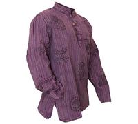 Shopoholic Moda Unisex Deslavado De Rayas Ligero Hippy Camisa De Abuelo - Mezcla de púrpura, Mediana