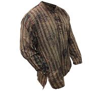 Shopoholic Moda Unisex Deslavado De Rayas Ligero Hippy Camisa De Abuelo - Verde Mix, Grande