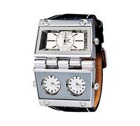 ShoppeWatch OM-165 - Reloj de Pulsera para Hombre, Esfera Grande, Tres Zonas horarias, Esfera múltiple, Correa de Piel, Multicolor, Correa