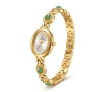 ShoppeWatch Pulsera pequeña de oro para mujer, con bonitas cuentas de cristal, Dorado, blanco y verde